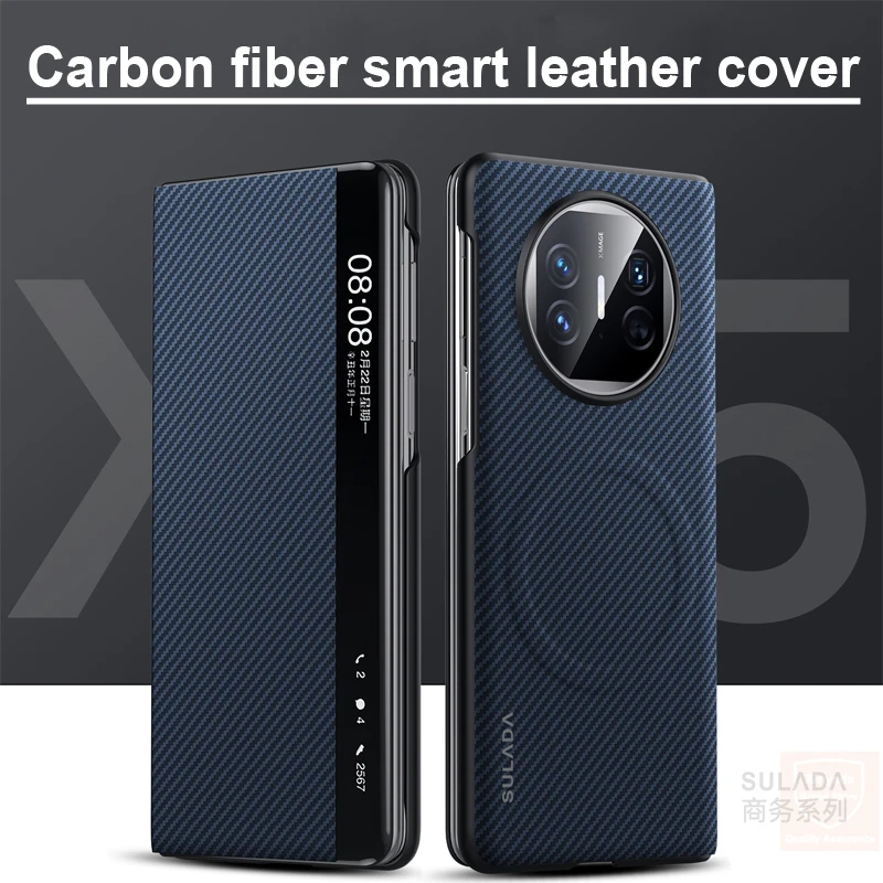 Carbon Fiber Leather Case For Huawei Mate X5 Flip Smart Phone Case For Huawei Mate X5 MateX5 360 Cover Shell Skin Bumper Armor