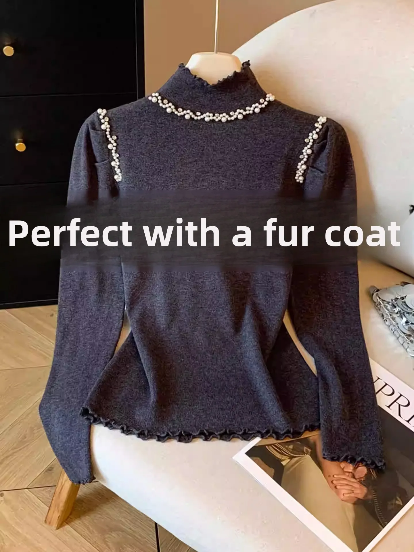 

Ay Вязаный базовый слой irt Женская осенне-зимняя меховая внутренняя одежда с высоким воротником Многослойный топ Soft Long Sve Commute Sle