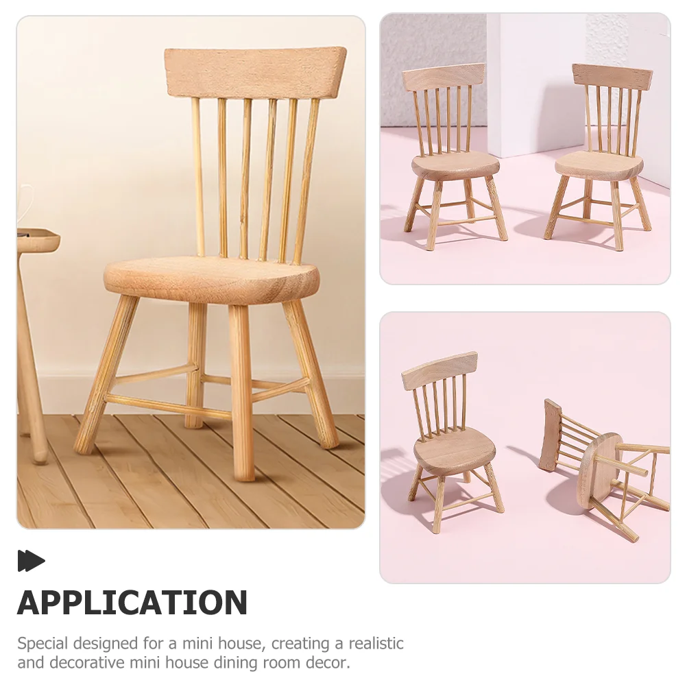 6 Pcs Dollhouse Chair Furniture Wood Mini Wooden Chairs Model Ornament Simulation Miniature