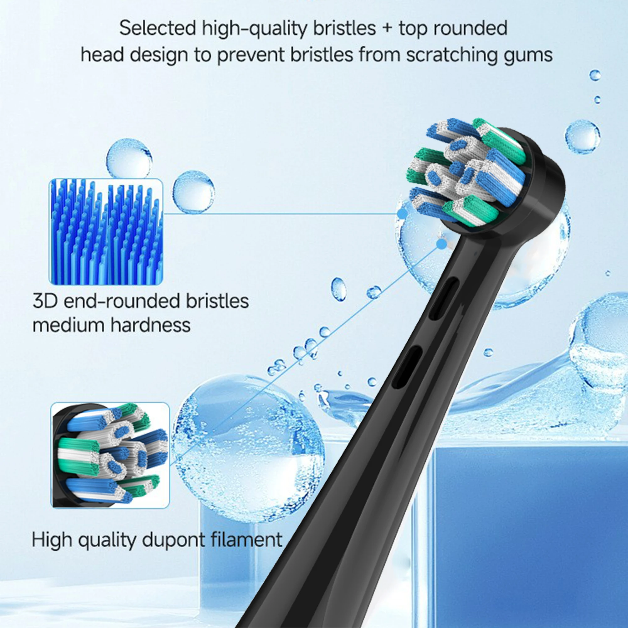 iO 2/4/8 Stück Ersatzköpfe kompatibel mit Oral B iO 2/3/4/5/6/7/8/9/10 Deep Clean Series elektrische Zahnbürste (Schwarz/Weiß) – Detail 3