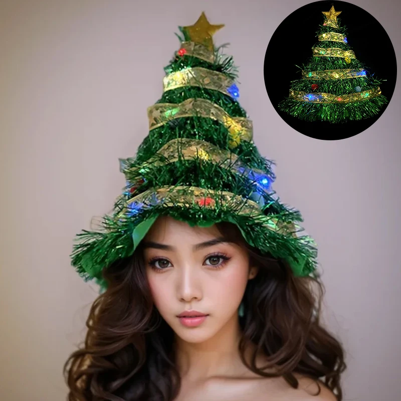 LED Christmas Tree Hat Woman Girl Creative Hat Neon Party  Cosplay Christmas Tree Festival Decoration Xmas Christmas Light Hat