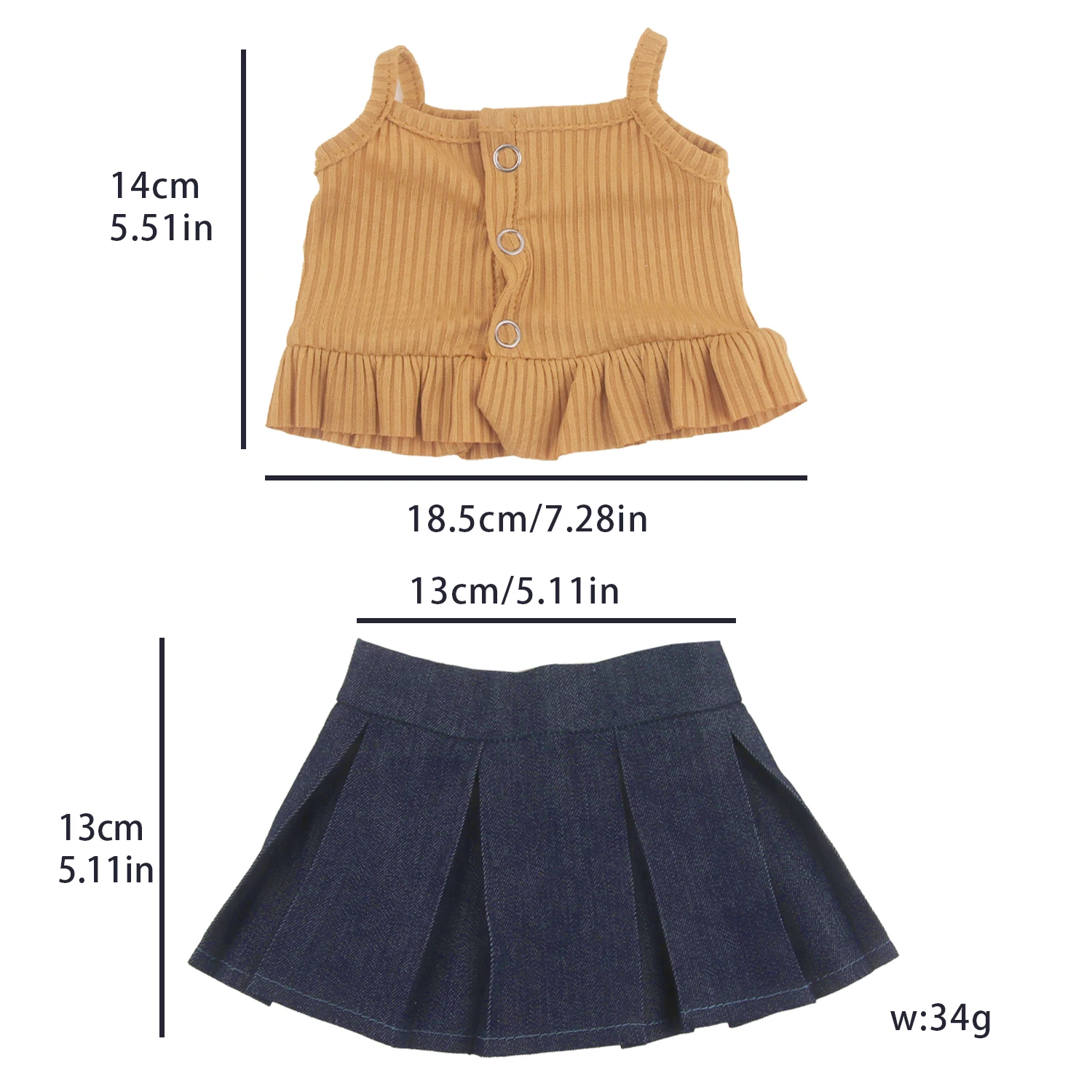 Brown Camisole T-shirt+Denim Skirt Clothes Set For 18 Inch American&43cm Baby Newborn,Og,Russia DIY Girl Dolls Toy Accessories