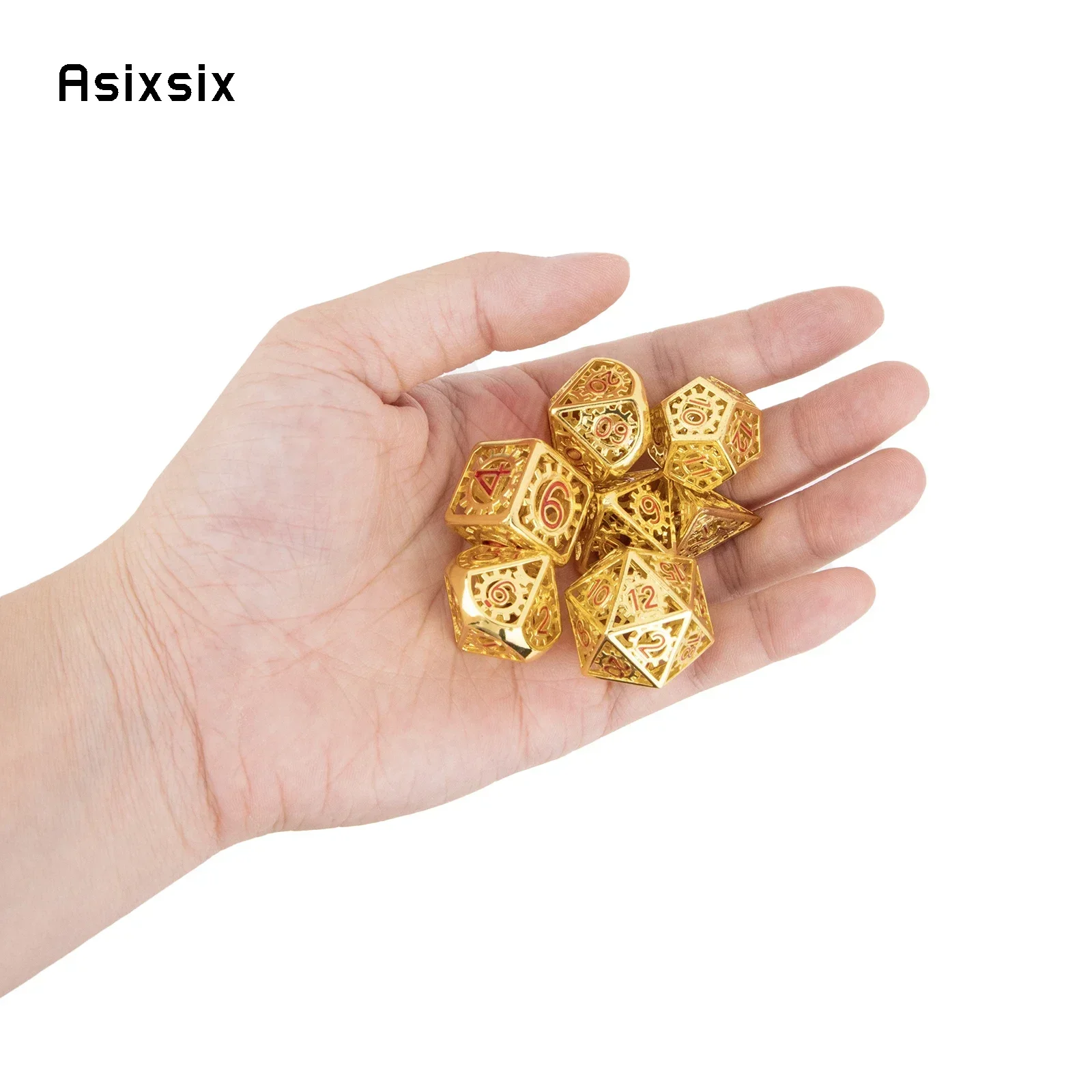Metal Dice, Perfect For Tabletop Rpgs And Card Games 7 Pcs Yellow Red Gear Wheel Metal Dice Hollow Metal Polyhedral Dice Set Sui