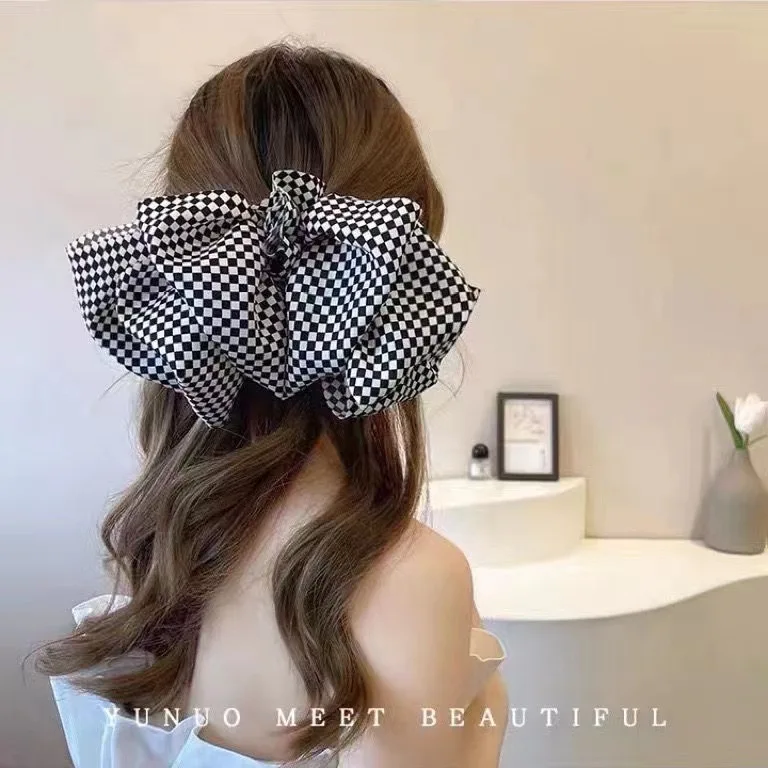 New Korean Big Size Plaid Bow Hair Pin  Spring Hair Clips Elegant Barrettes Headwear Girls Women Hair Accessories