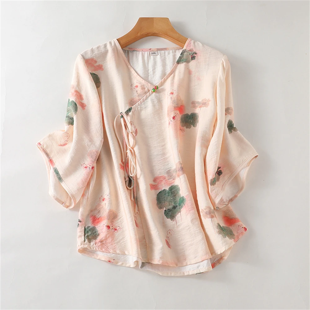 New Chinese Style Printed Pajamas Summer Women Soft Comfortable Short-sleeved Tops Homewear Thin Breathable Loungewear Sleepwear