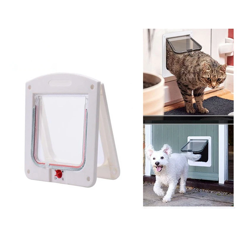 2 Colors Cat Flap Door with 4 Way Security Lock Controllable Switch Transparent ABS Plastic Gate for Puppy Kitten Safety Gate