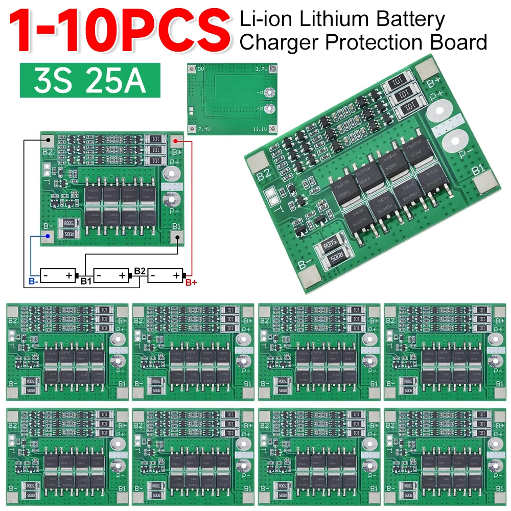 3S 25A Li-ion Lithium Battery 18650 Charger Protection Board with Balance BMS PCM Li-ion Lithium Battery 18650 Charger Module