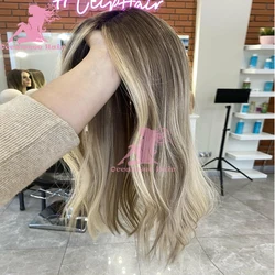 Human Hair Wigs Ash Blonde Highlights Dark Brown Full Lace Wigs 100% Human Hair 13x6 360 Lace Frontal Wig Natural Wavy Wigs for