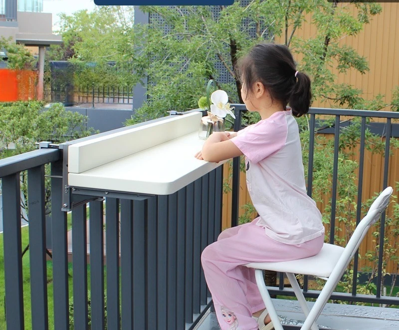 Balcony hanging table railing metal aluminum alloy hanging folding table, modern home bar wall hanging desk leisure table