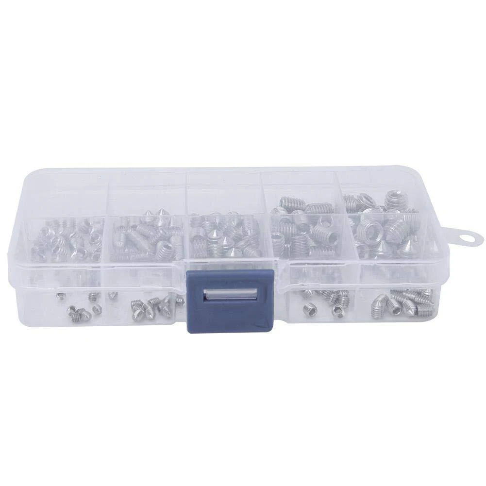 304 Aço Inoxidável Cone Ponto Grub Parafusos, Hex Soquete Set, Kit Parafuso, M5-M8, Fixadores de Hardware, 250Pcs