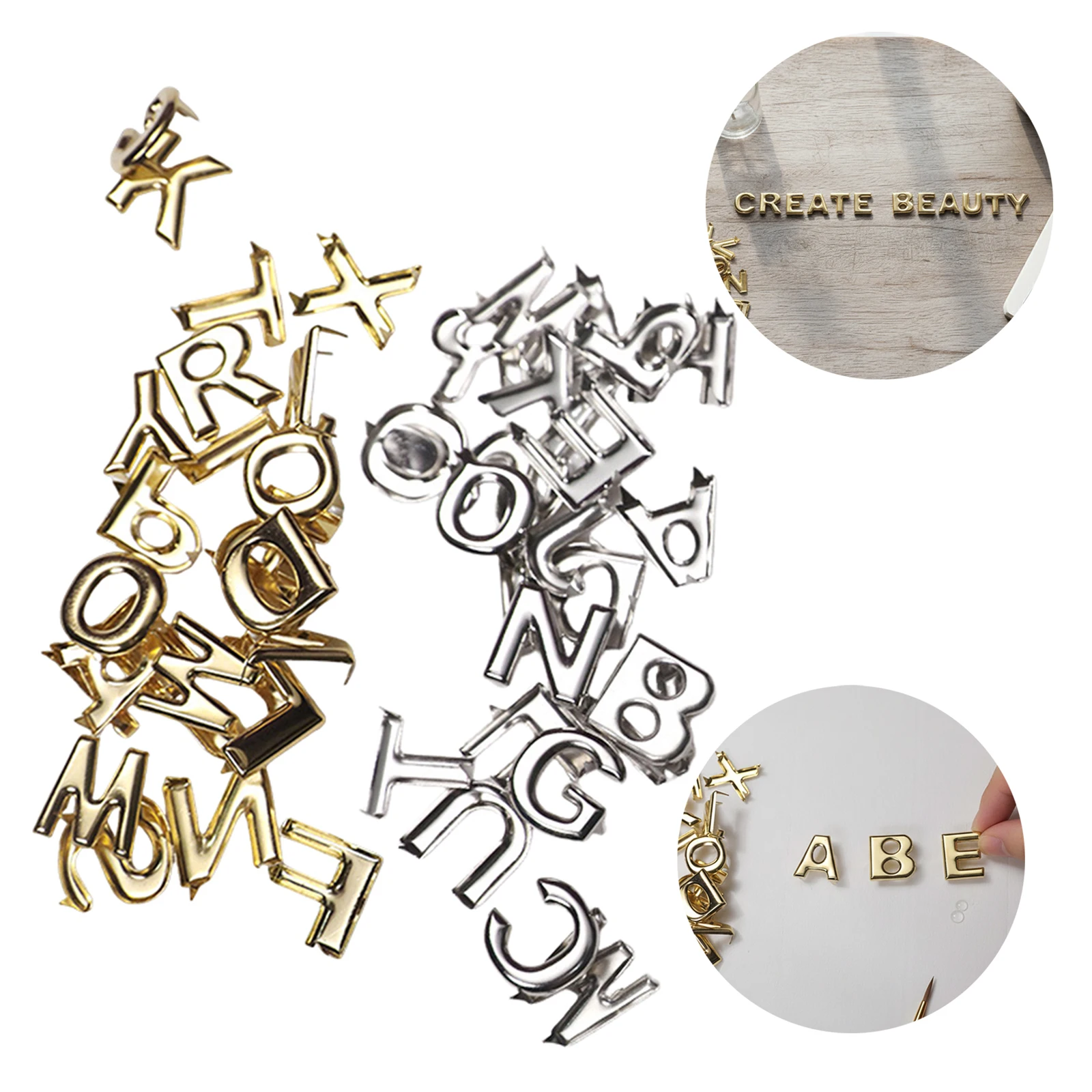 26 Piece Metal Alphabet Letter Spikes Decorative Rivets Gold Silver for Clothing Jackets Bags DIY Craft Customizing