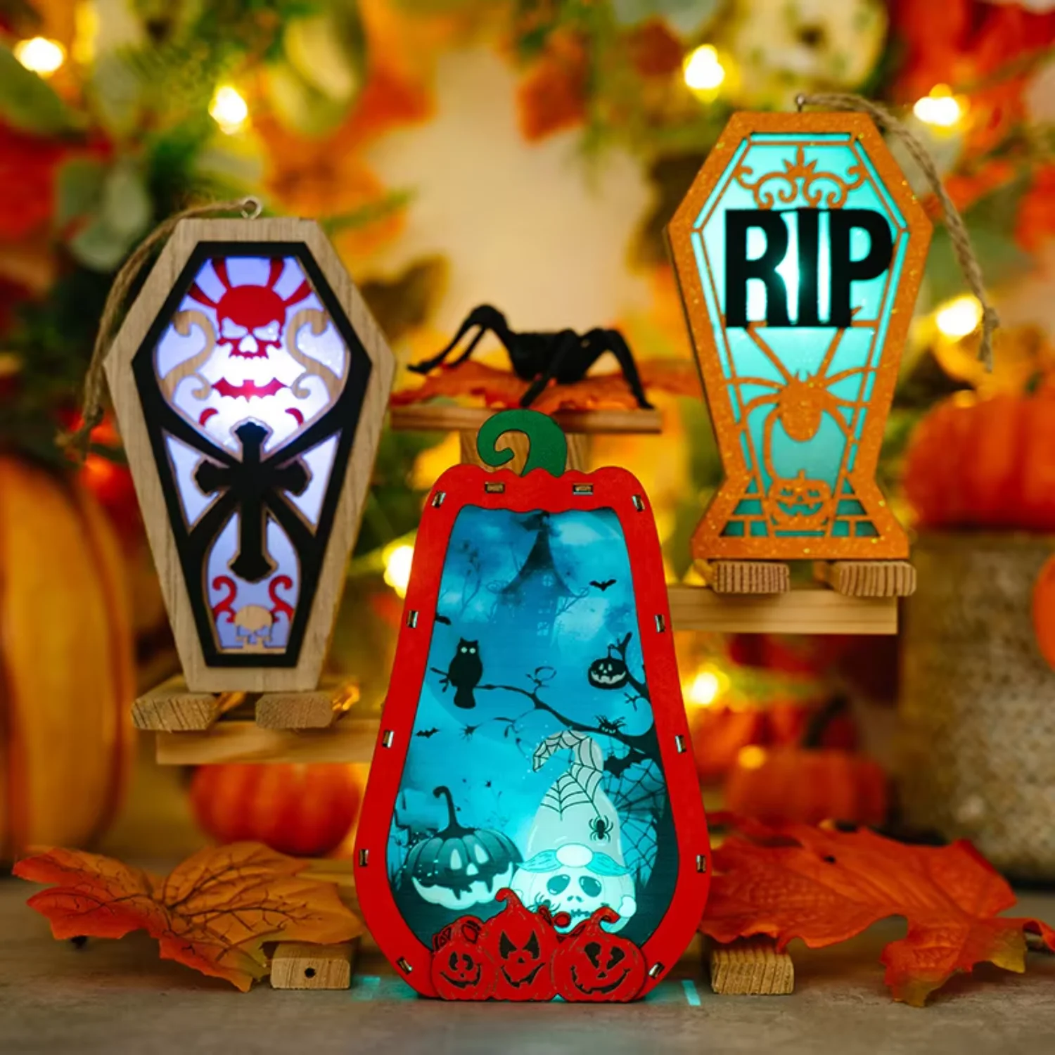 Halloween decoration Ghost Festival new Halloween wooden pumpkin decoration ghost festival decoration supplies