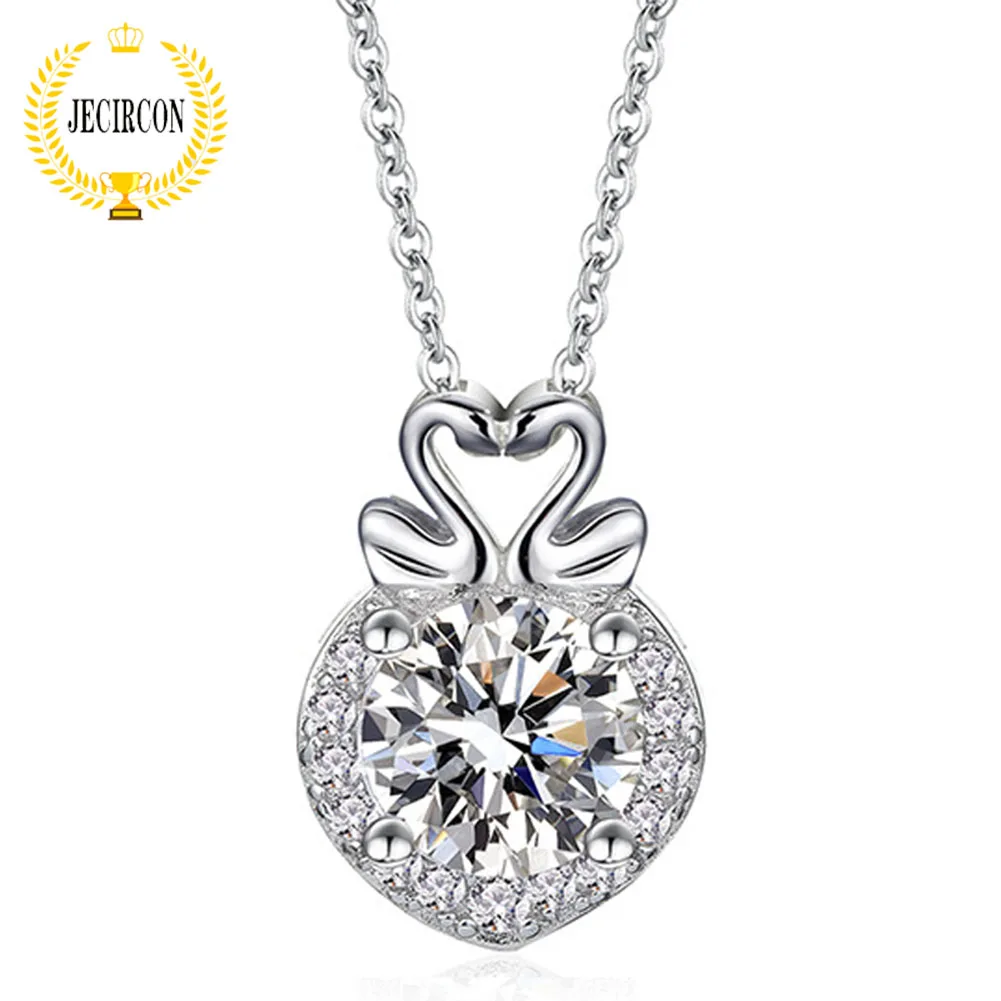 

JECIRCON Original 925 Sterling Silver Necklace for Women Fashion Moissanite Double Swan Pendant Autumn Creative Party Jewelry