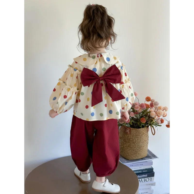 

Girls' Spring and Autumn Outfit Set2025New Trendy Korean Style Baby Girl Fashionable Doll Shirt Children's Autumn Two-Piece Set