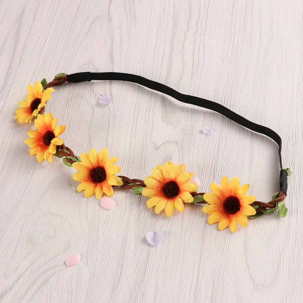 5 Pcs Flower Hair Accessories Sunflower Wreath Floral Garland Hawaiian Headband Boho