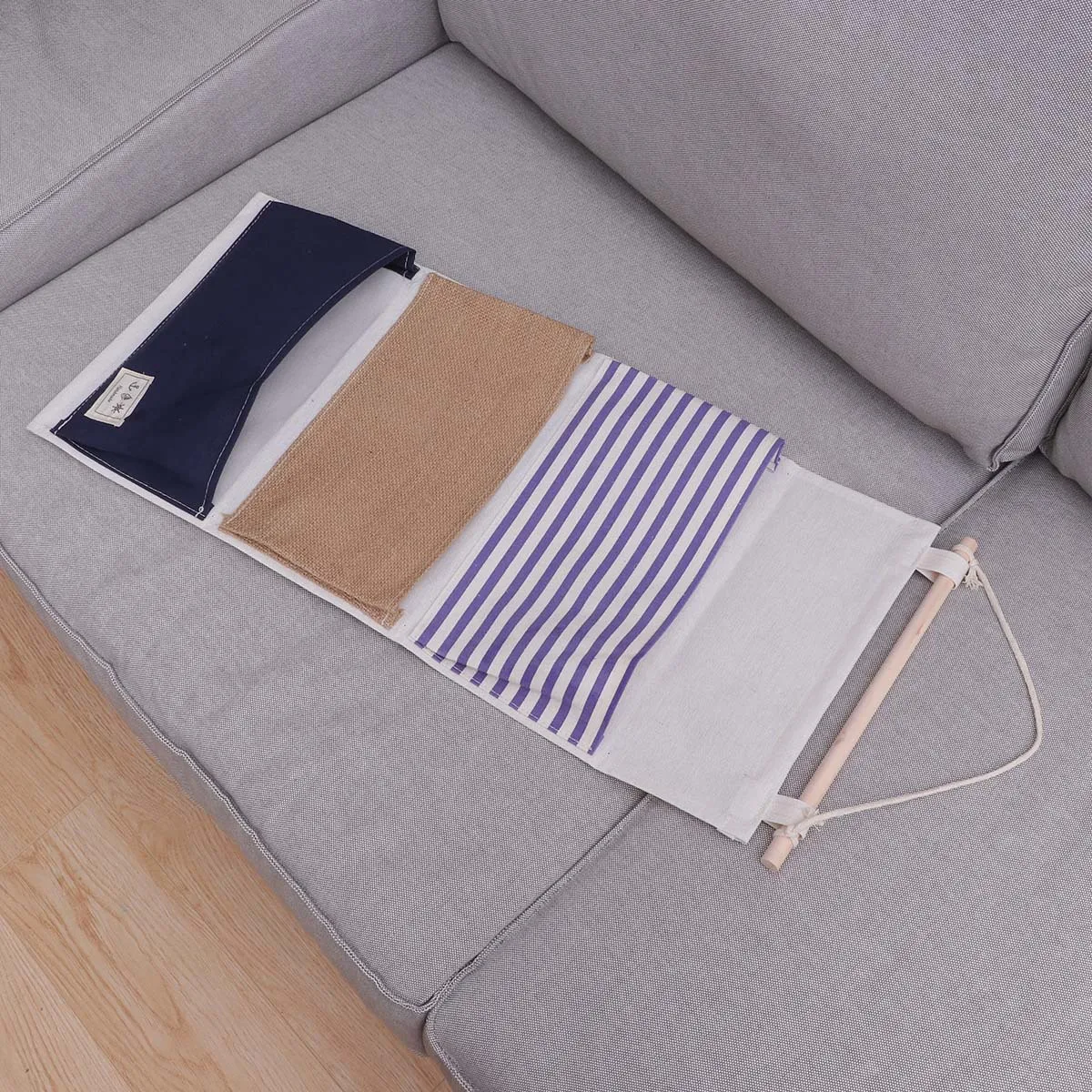 

Wall Hanging Storage Bag 3 Pockets Cotton Linen Organizer Waterproof Stripe Design for Over Door Wardrobe Bathroom Kitchen
