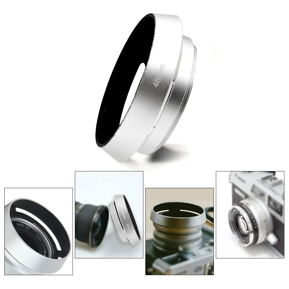 LinGo 48mm Metal Tilted Vented Camera Lens Hood Shade for Canon QL17 GIII R35 F2 F2.8 R50 R28 E48 Lens Hoods Sliver/Black