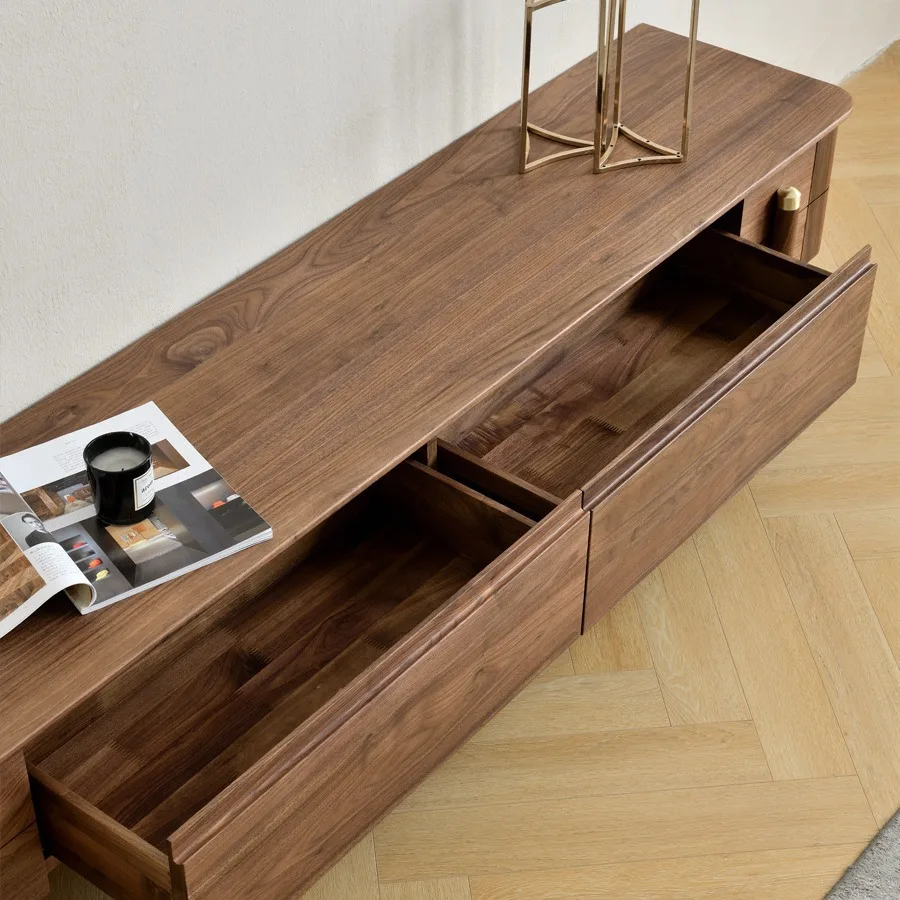 

Nordic all-solid wood TV side cabinet combination small apartment North American black walnut living room