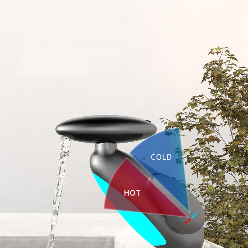 

Настольный светодиодный выдвижной смеситель для ванной комнаты, водопад, смеситель для раковины, 4 режима, выпуск воды, смеситель для холодной и горячей воды, матовый черный