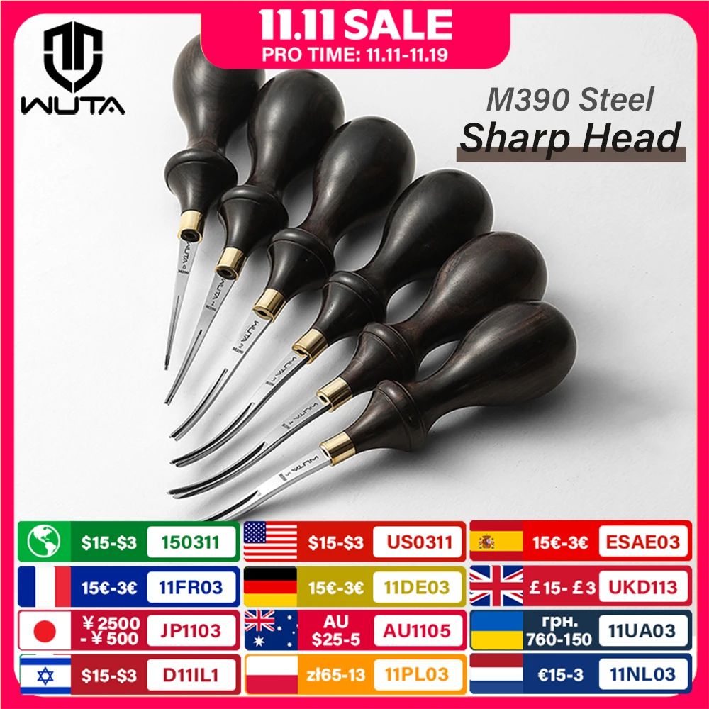 

WUTA Leather Edge Beveler PRO Skiving Craft Work Tools M390 Стальной резак с ручкой из черного дерева Обрезной станок для биговки Skiver доступен 6 размеров