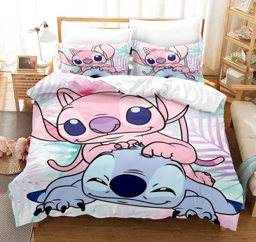 Cartoon Stitch Loli Bed Set for Kids Boys Disney Angel Figures Double Duvet Cover Comforter Sets Sheet Bedspreads Girls