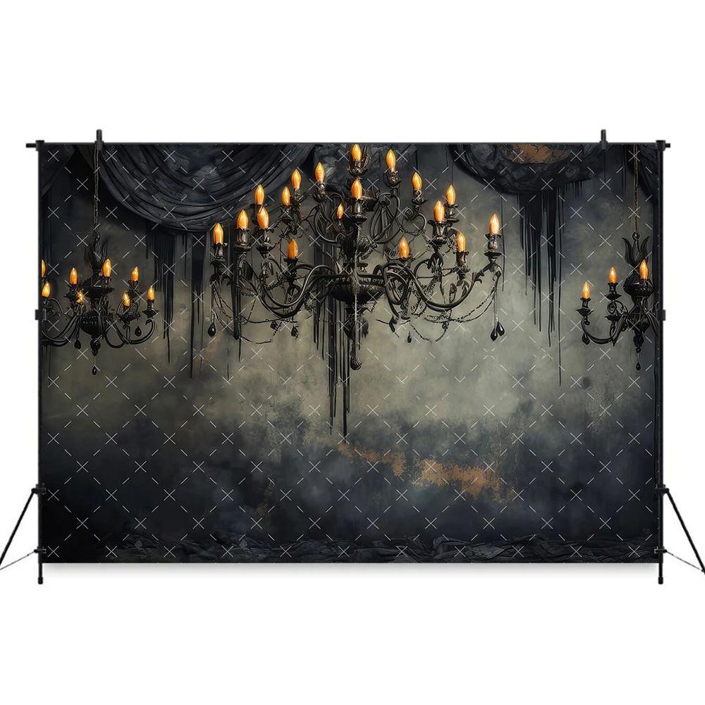 Black Retro Chandeliers Background Halloween Day of the Dead Adult Kids Portrait Photo Banner Studio Props Photography Backdrop