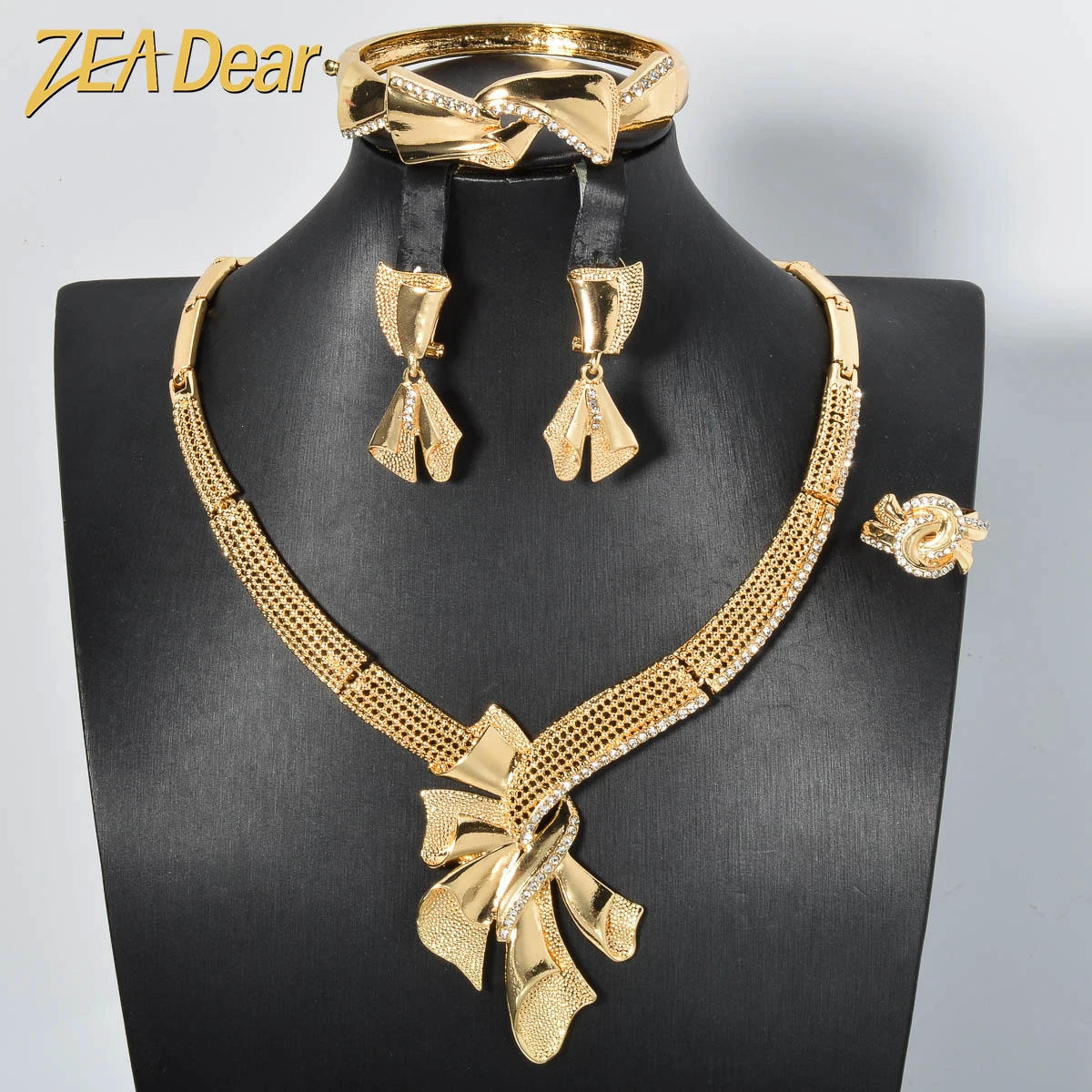 Jewelry Set Dubai Gold Plated Necklace Ring Bracelet Sets Turkey Pendant Luxury Female Earrings For Women Christmas Gifts