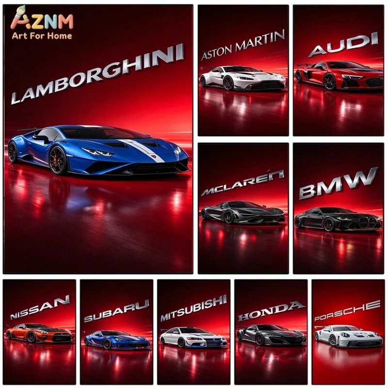 Unframed Supercar Canvas Wall Art Lamborghini Aston Martin Audi McLaren BMW Nissan Porsche Poster Man Cave Decor Gift For Car Lo