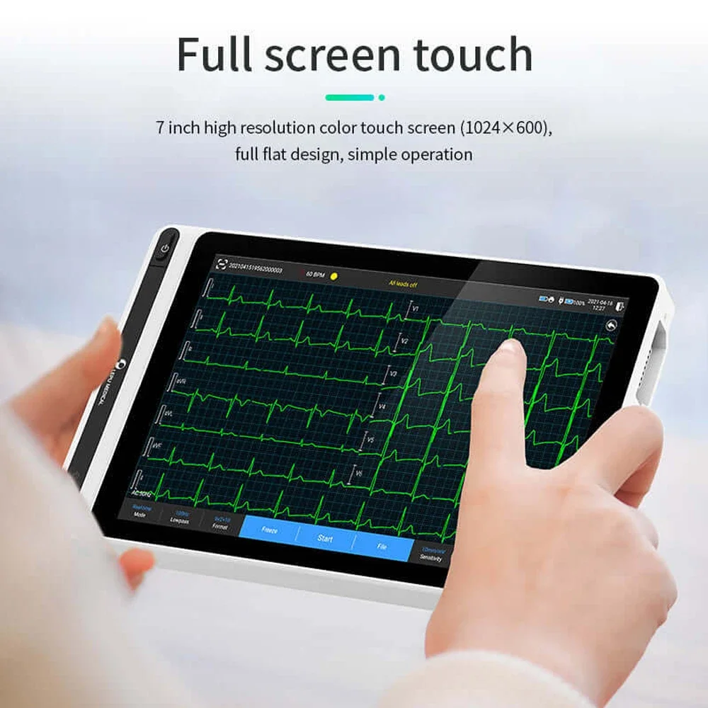 Handheld AI 12 Channels ECG Tablet Chargeable 12 Lead EKG Machine 7\'\' Inch Touch Screen for Clinics Hospitals