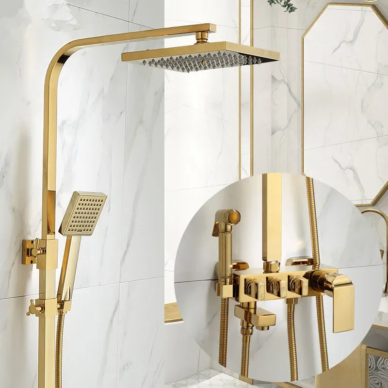 Rainfall Shower Sets Faucet Mixer Tap With Tub Brass Luxury Shinning Gold Bath & Set Bathtub