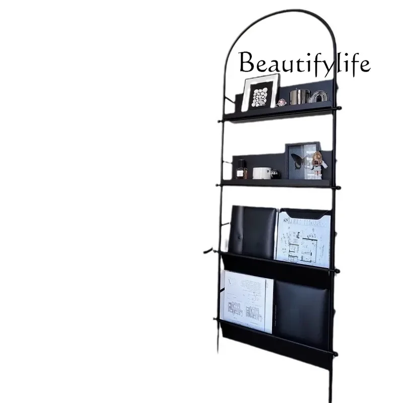 X36 Black Medieval Magazine Rack, Newspaper Rack, Floor-to-ceiling Wrought Iron Wall Shelf, Living Room Book Ornament Display Ra