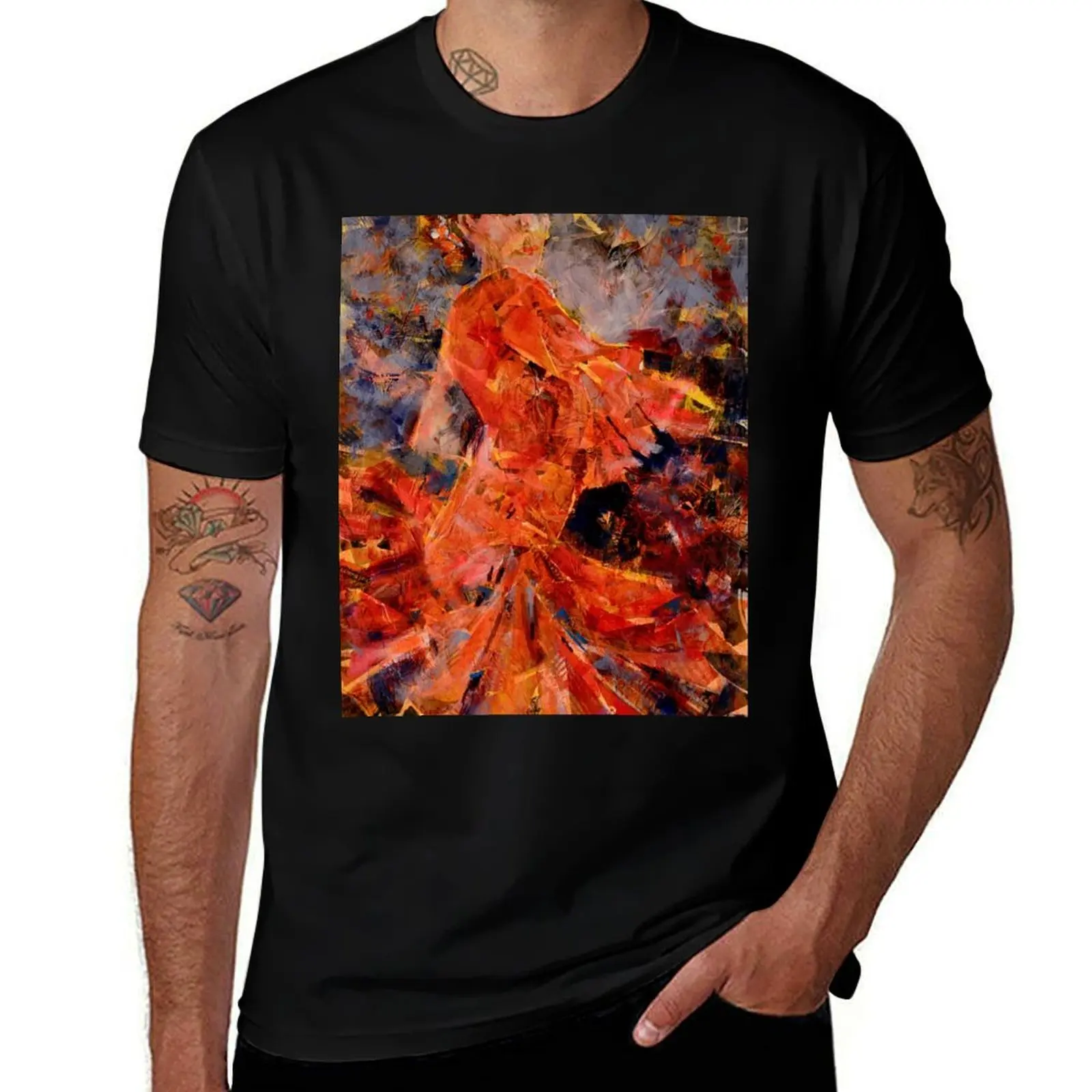 Flamenco Dancer In Orange - Dance Art Gallery T-Shirt Casual Light Summer Short Sleeve Top T-Shirt
