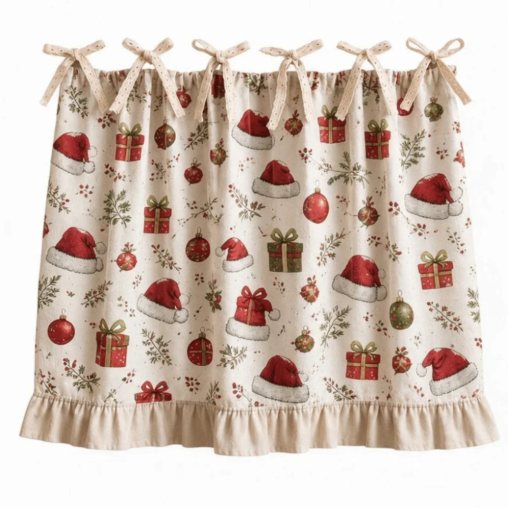 Xmas Tree Snowflake Printed Christmas Oven Short Curtain Decorative American Countryside Style Kitchen Stove Short Curtain