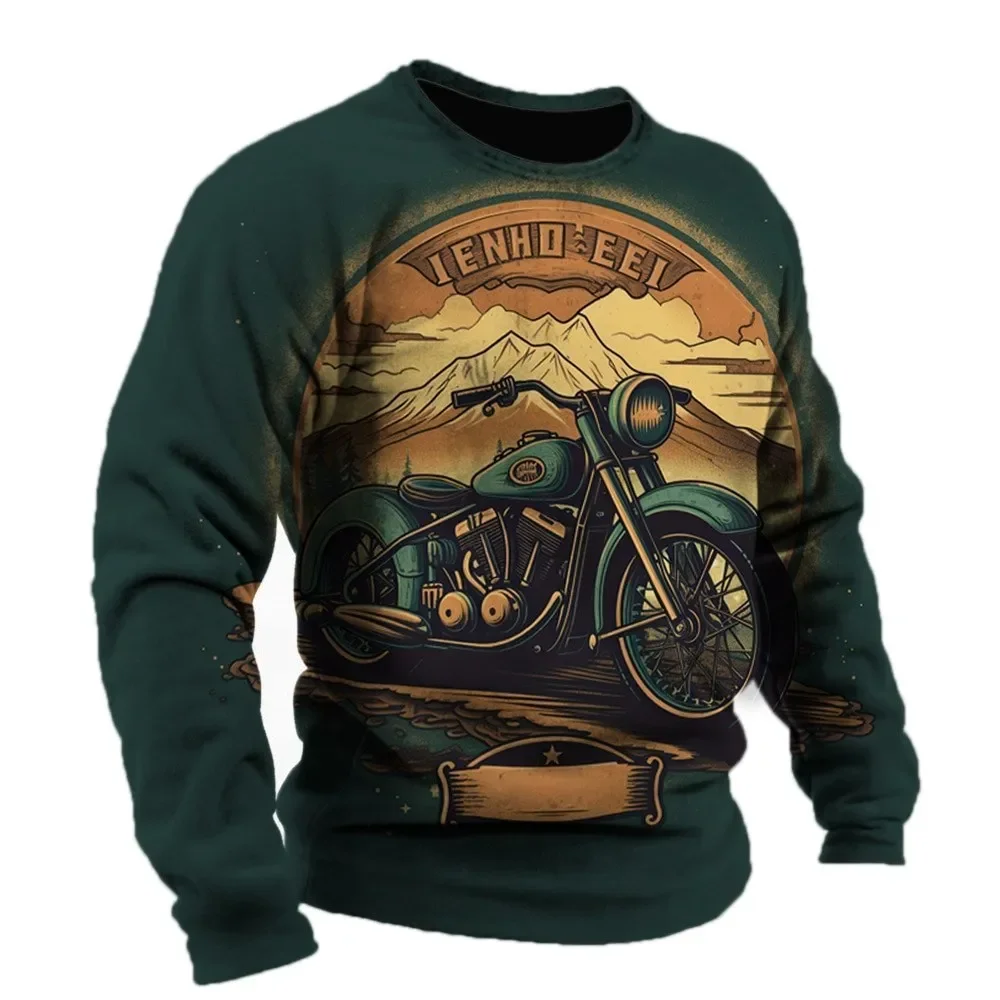 

2023 Vintage Men's T-shirt Motorcycle Pattern Long Sleeve T-shirts 3D Printed Clothes Graphic Street Oversized Men Clothing