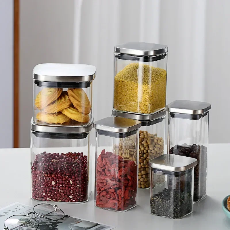 

Container for Cereals Glass Sealed Tank Stainless Steel Lid Glass Jar Coffee Bean Storage Tank Kitchen Coarse Food Storage Tank