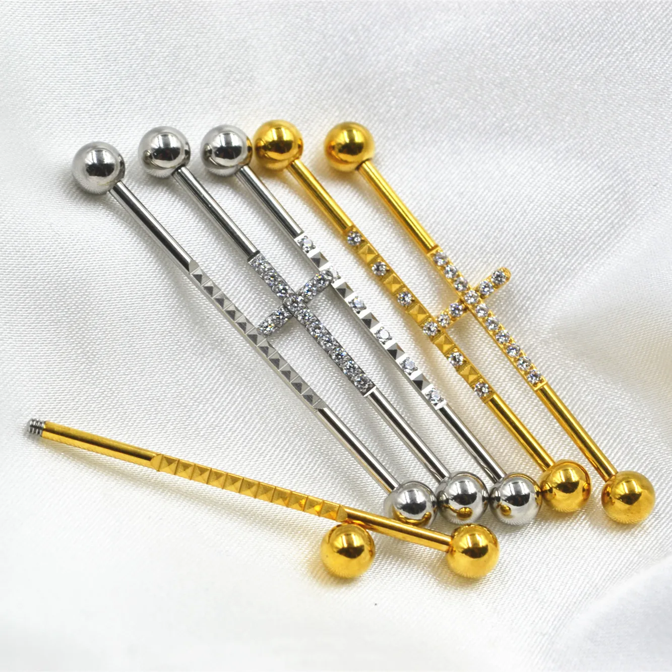 20pcs 14g~1.6mm New CZ Gems  Ear Straight Helix Scaffold Long Barbells Industrial Bar Upper Earring Body Jewelry Ear Piercing