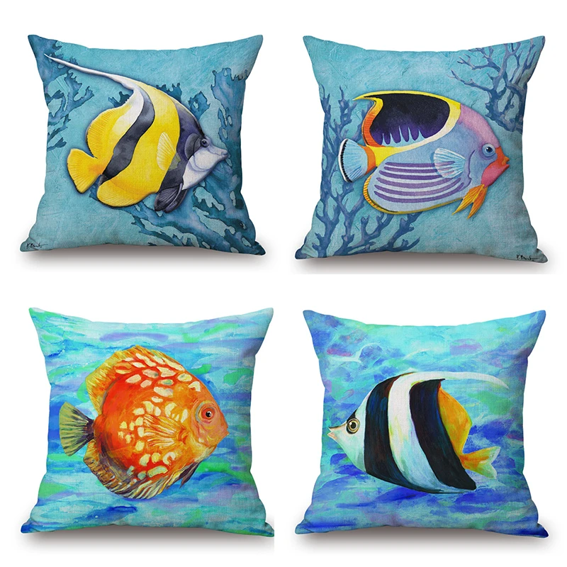 

Tropical Fish Pillowcase Ocean Fish Pillows Case for Living Room Sofa Bed Couch Sofa 45x45 Cm Decorative Pillow Cover