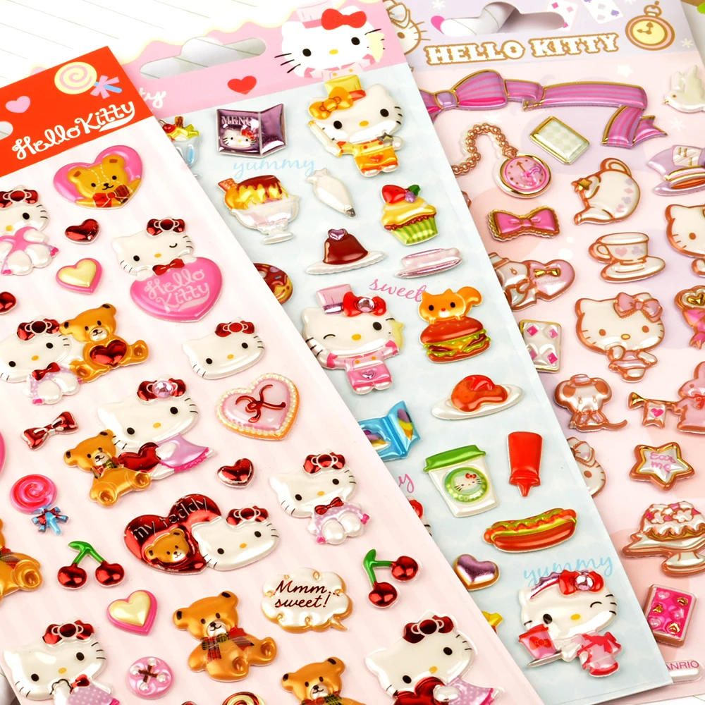 Kawaii Sanrio Hello Kitty 3D Bubble โปสเตอร์สาวการ์ตูนน่ารัก DIY วัสดุบัญชีมือตกแต่งวางกระดาษเทศกาลของขวัญ