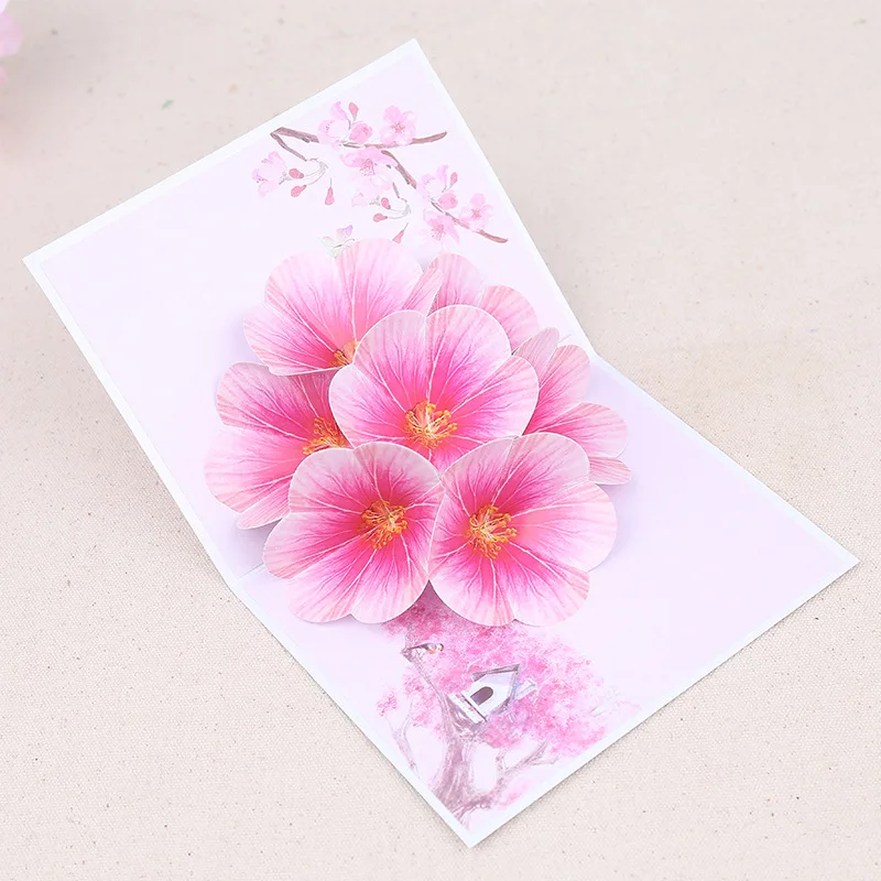 

Pop up greeting card peach blossom blooming card Valentine's Day color printing thank you blessings gifts wedding invitation