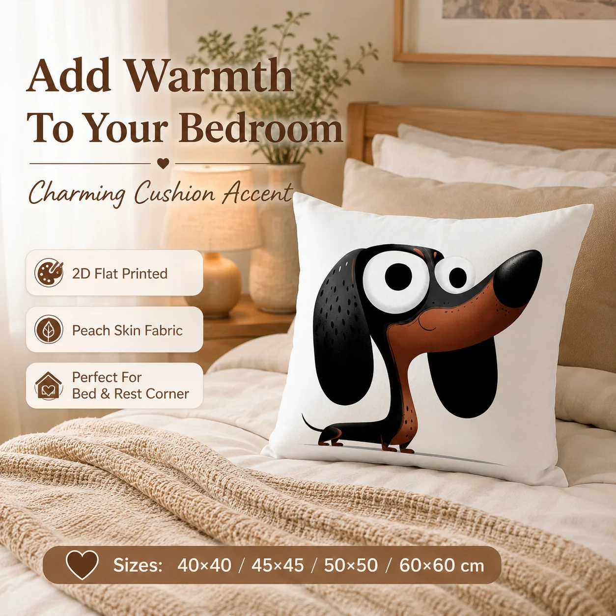 

Funny Dachshund Dog Pillowcase 2D Flat Printed Peach Skin Cartoon Puppy Cushion Cover For Sofa Living Room Bed Home Decor