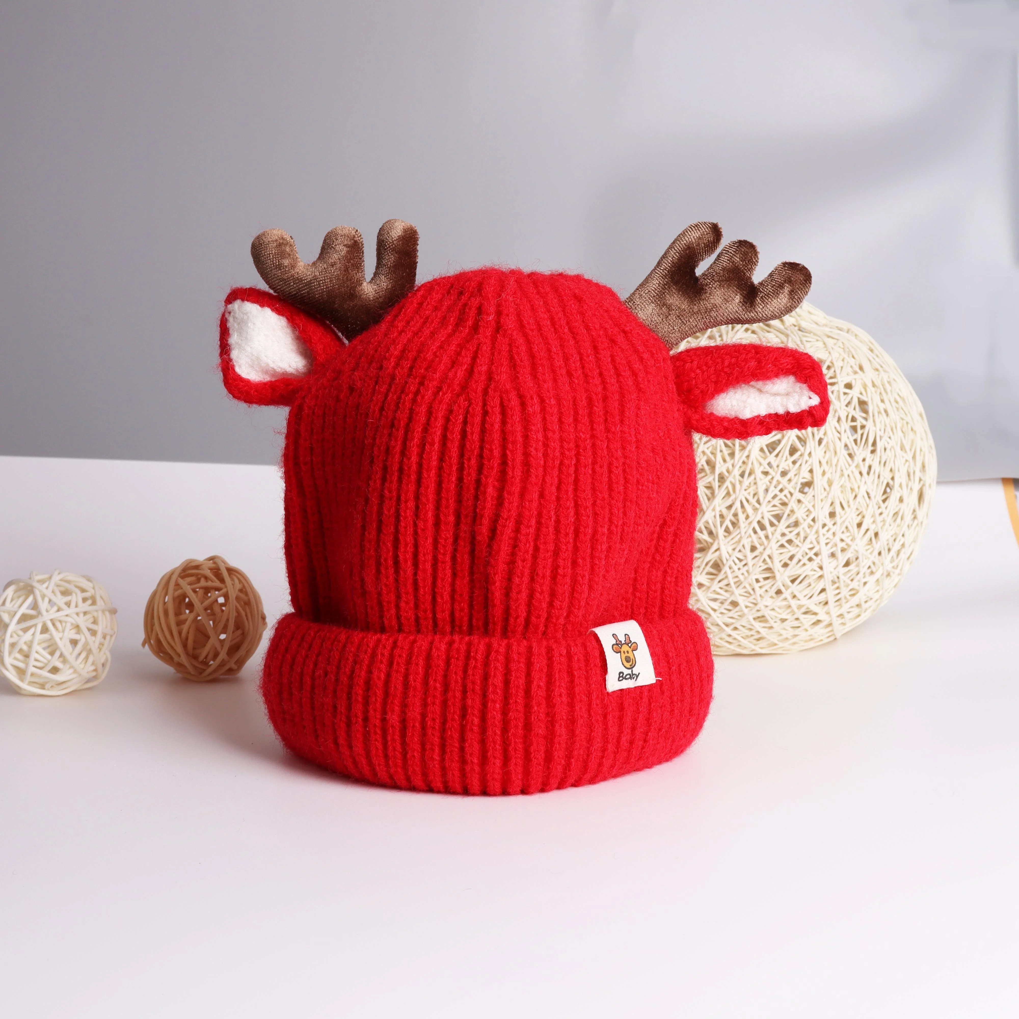 

Knit Winter Hat with Adorable Deer Ears - Soft Foldable Warm Beanie for Boys & Girls, Thanksgiving Christmas Gift, Hand Wash