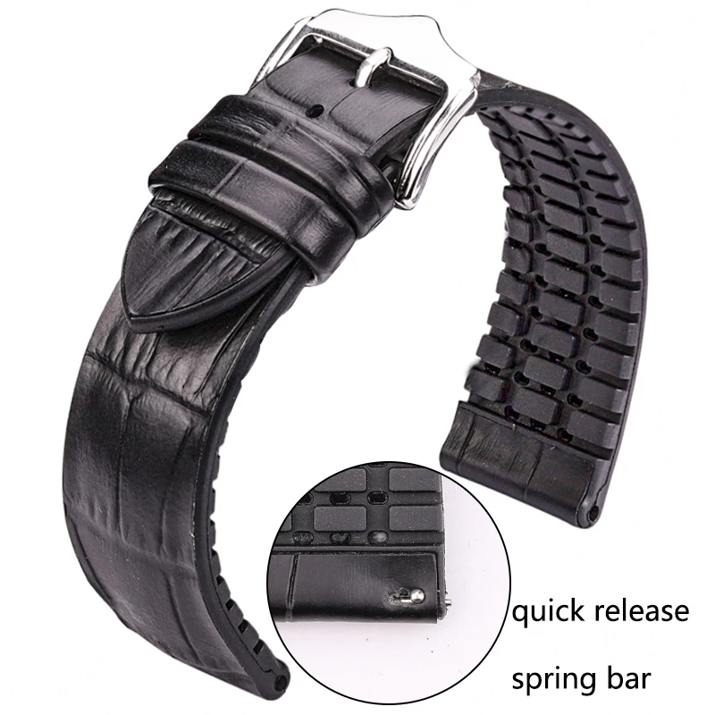 Genuine Leather Watch Band Bracelet Men Women 10 Colors Rubber Waterproof Breathable Watchband 18mm 20mm 22mm Strap Accessories