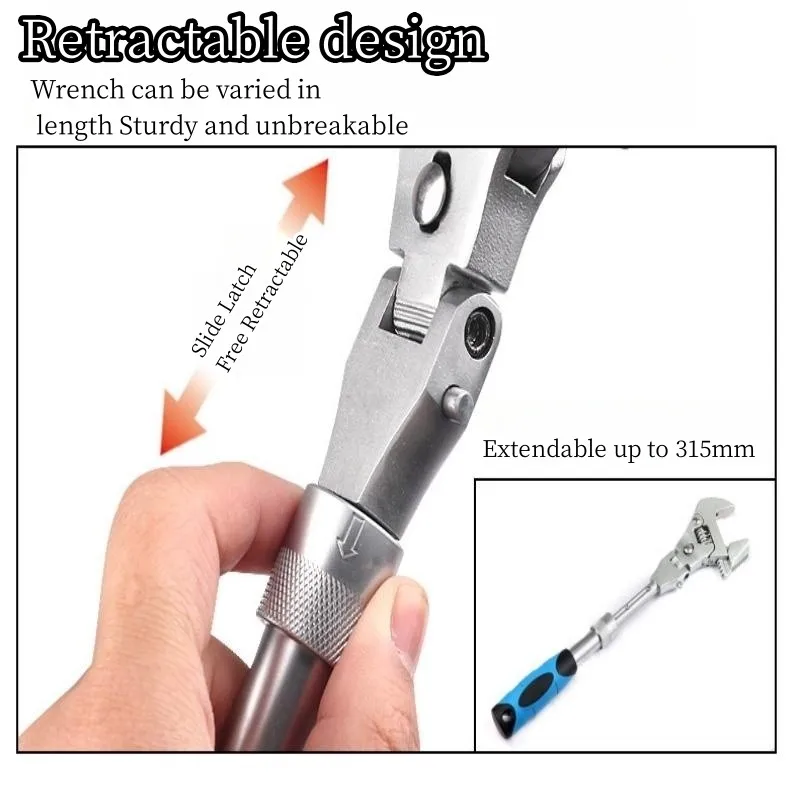 T50 Ratcheting Wrench Universal Maintenance 180 Degree Folding 10-Inch Pulley 5 In 1 Adjustable Torque With Rotating Head Tools
