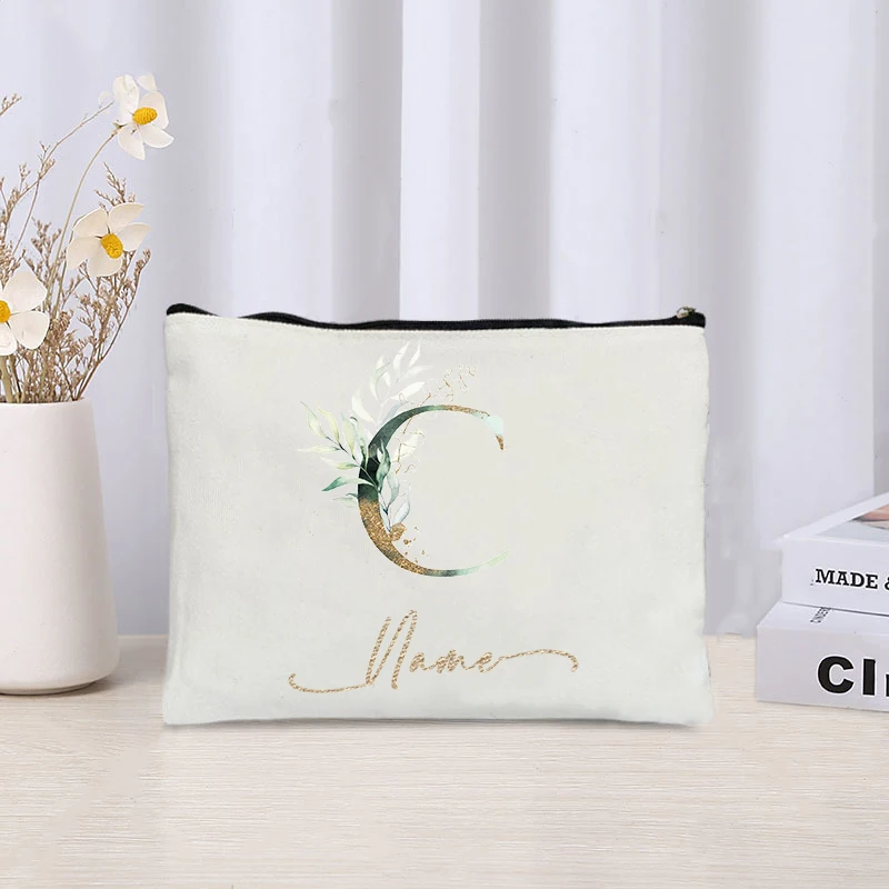 Bolsa de maquiagem personalizada para meninas, nome personalizado inicial, caso cosmético, dama de honra professores presente, bolsa de higiene pessoal, presente Festival