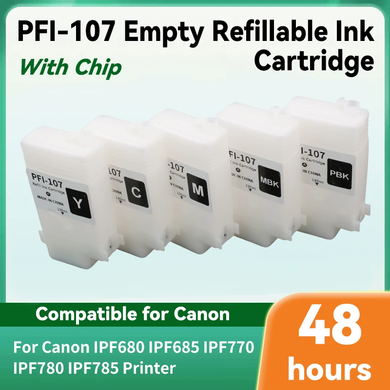 

Многоразовый картридж с чипом PFI-107 PFI107, совместимый с Canon iPF670 iPF680 iPF685 iPF770 iPF780 iPF785 130 мл, 6 цветов