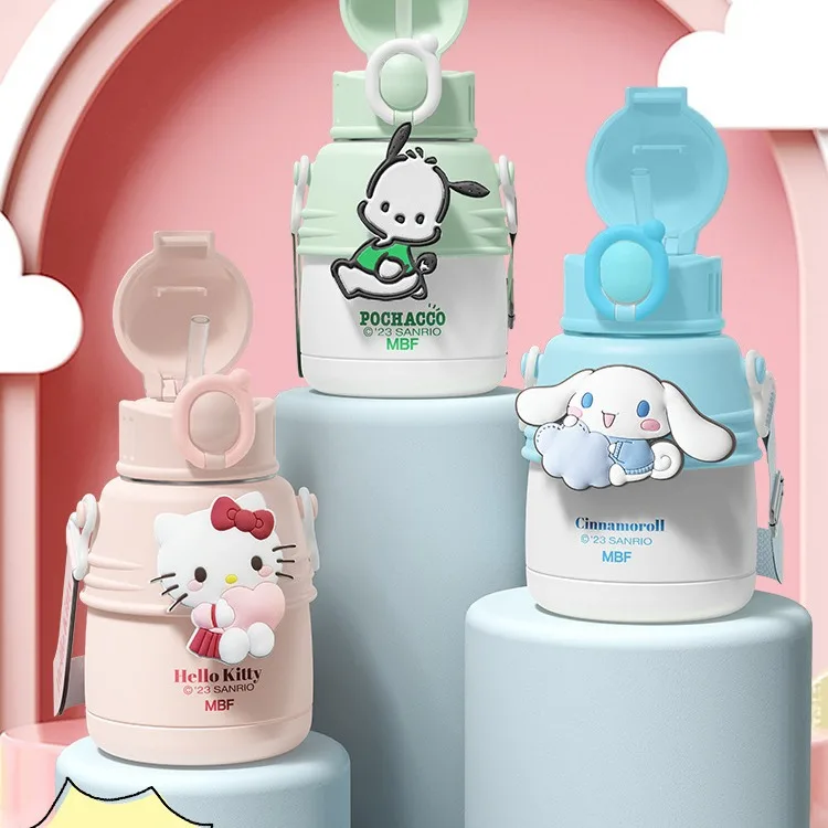 

600Ml Sanrio Cute Cartoon Vacuum Cup Anime Hello Kitty Pochacco Cinnamoroll Kids Stainless Steel Water Bottle with Straw