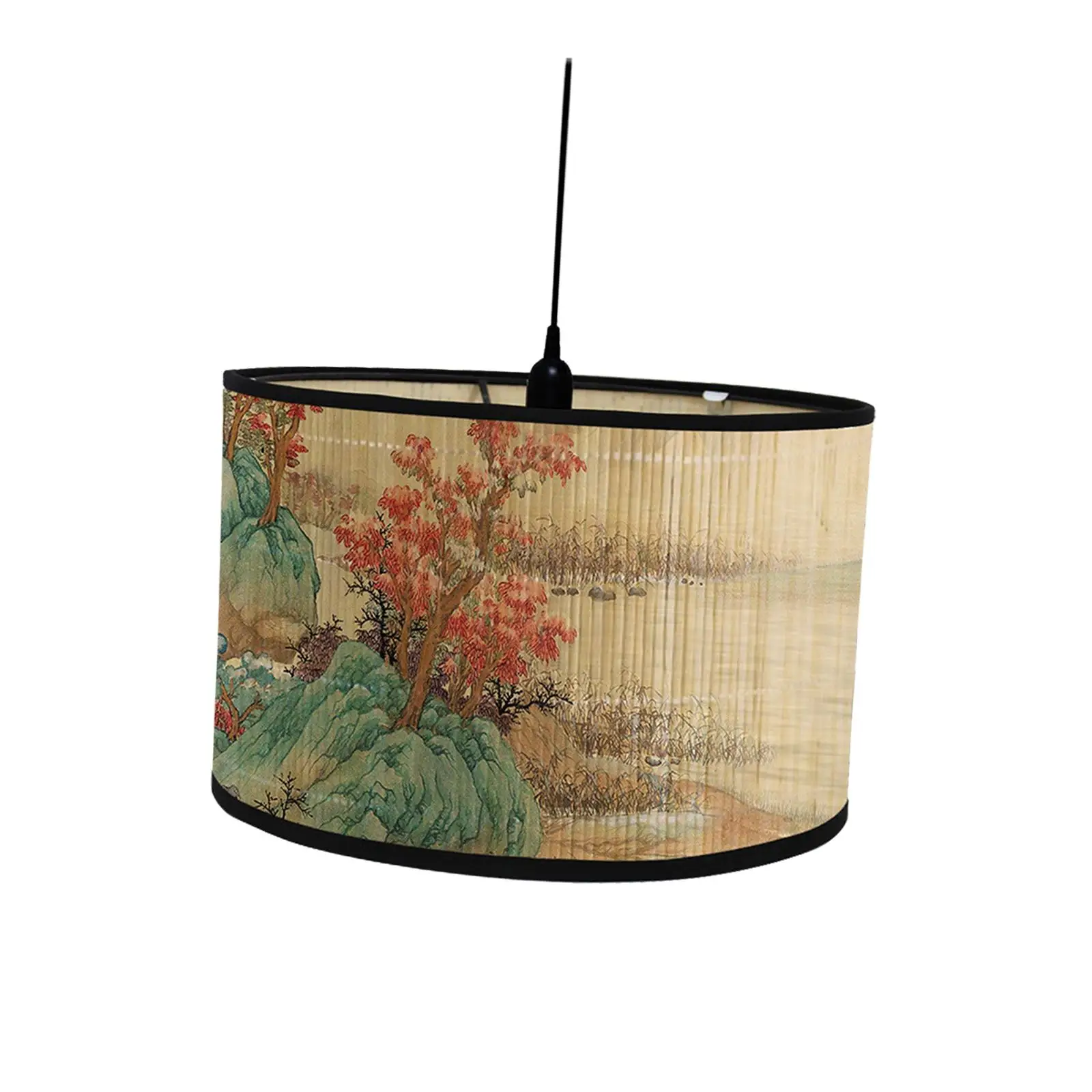 Drum Print Lamp Shade Replaceable Light Accessories Bamboo Lampshade Printed Drum Lampshade for Desk Floor Hanging Ceiling Lamp