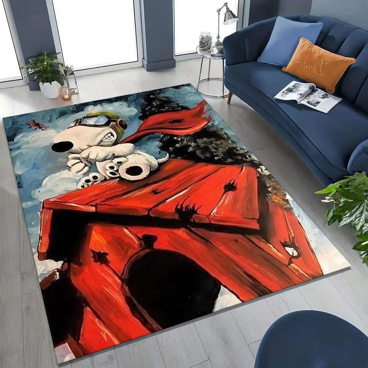 

3D Cute Snoopy Dog Peanuts Art Cartoon Art Rug for Bedroom Living Room Sofa Home Doormat Decor, Large Kids Non-slip Floor Mat