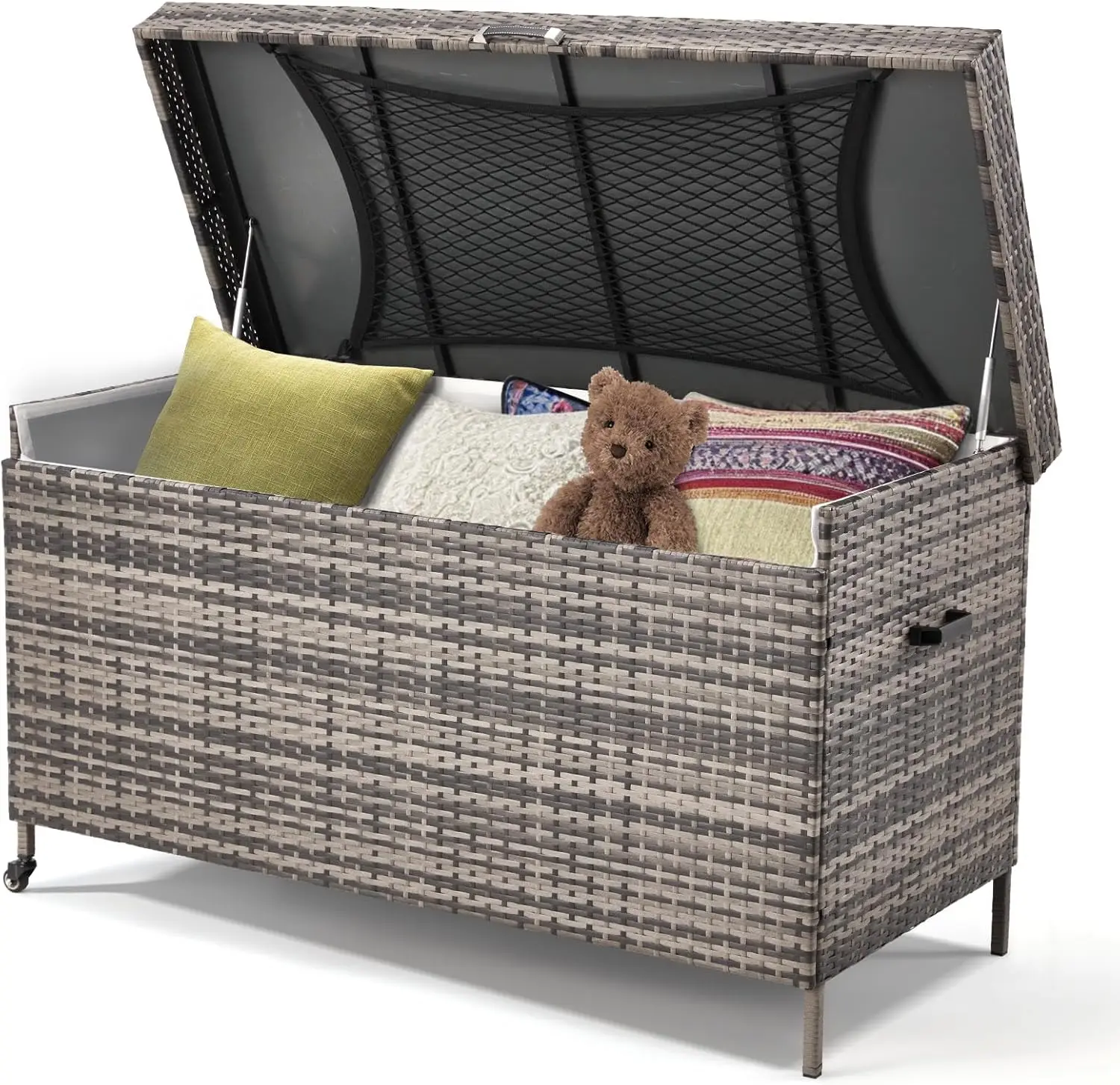 

Large Deck Box, Outdoor Wicker Storage Container with 240 Gallon, Patio Rattan Furniture for Garden Tools, Pillows, Pool