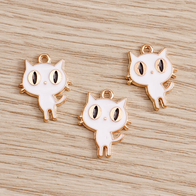 10 Stück 14x18mm Cartoon-Tier-Charms Emaille-Katzen-Anhänger für die Herstellung von Ohrhängern, Halsketten, DIY-Handwerk und Schmuckzubehör – Detail 3